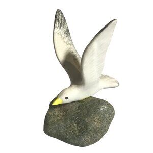 Handcrafted Seagull On Rock Sculpture By Joni B.C. Canada Nautical Beach House